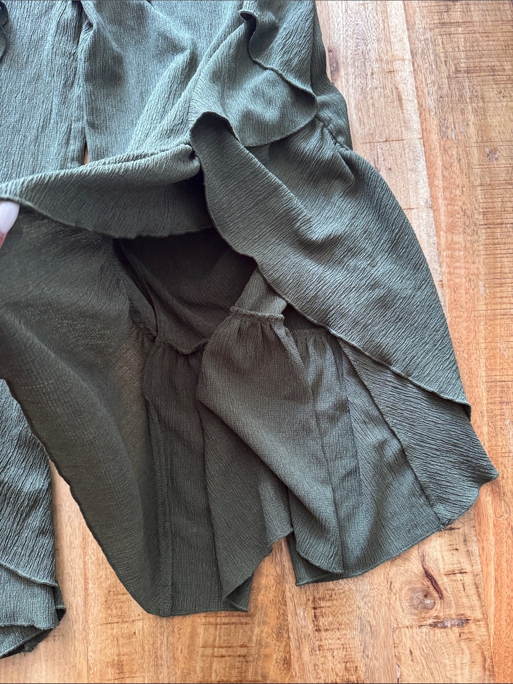 Olive Ruffle Wide-Leg Jumpsuit Pants - Picture 2 of 6